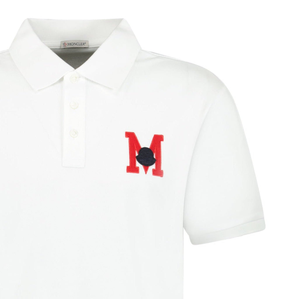 Moncler M Logo Embroidered Polo White - chancefashionco