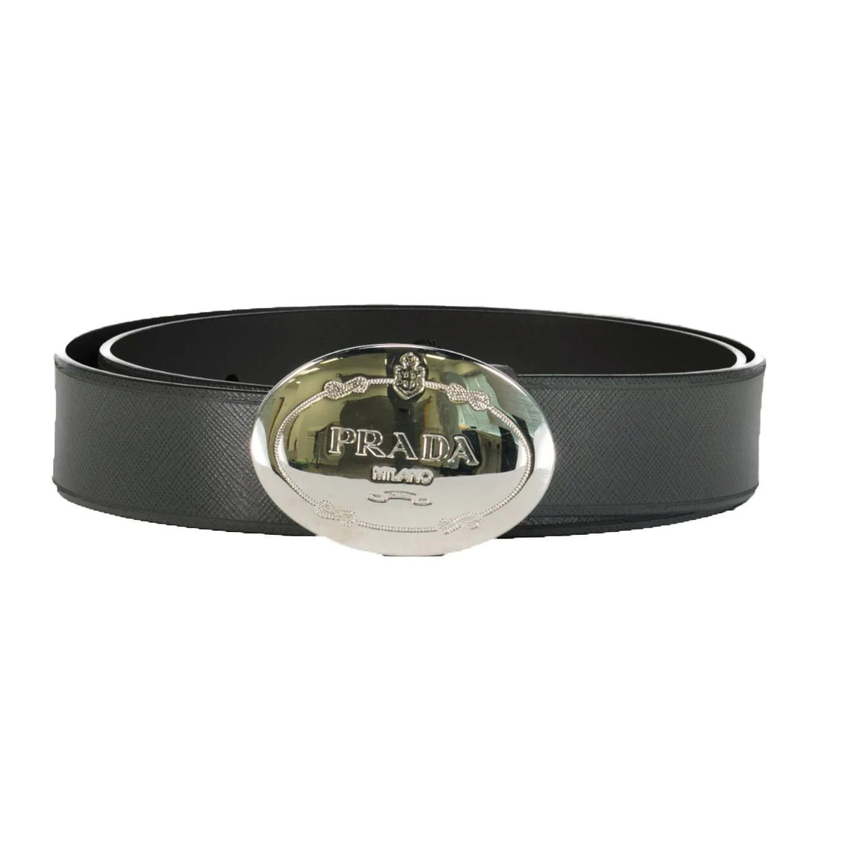 Prada Metal Buckle Leather Belt Black