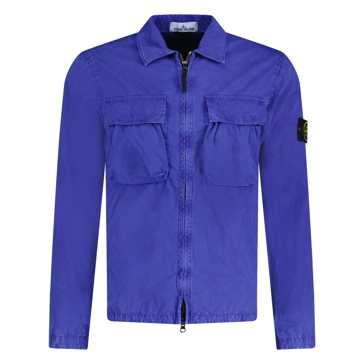 Stone Island Brushed Cotton Overshirt Blue chancefashionco