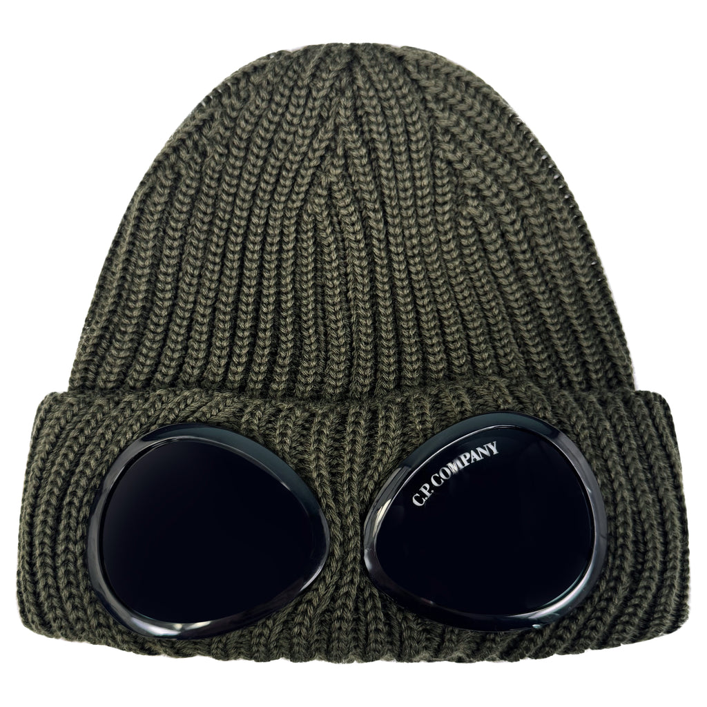 CP Company Extra Fine Merino Wool Goggle Beanie Khaki - chancefashionco