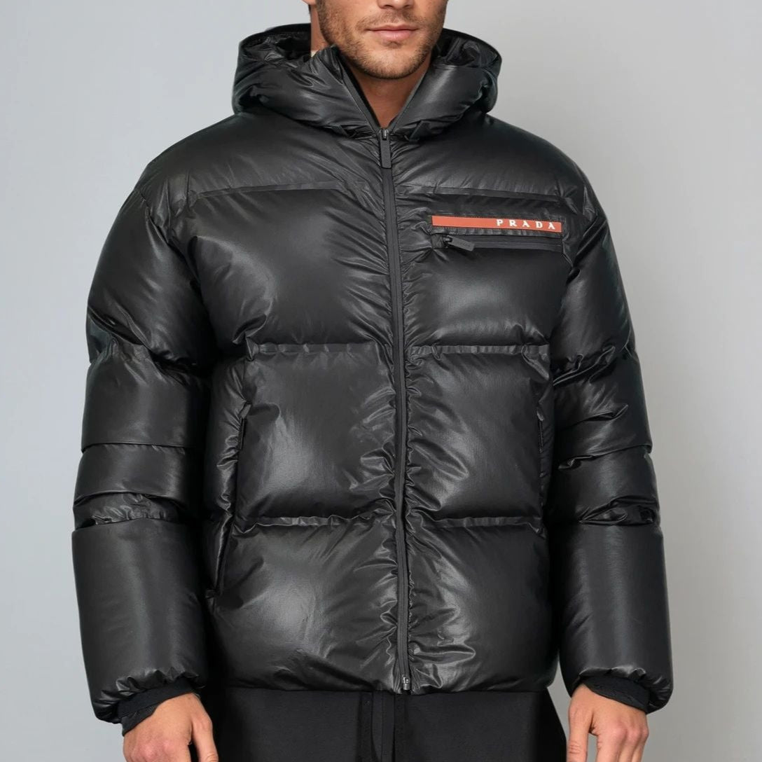 Prada Linea Rossa Re-Nylon Hooded Puffer Jacket Black