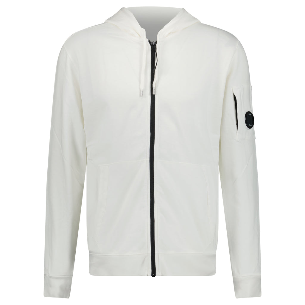CP Company Light Fleece Lens Zip Hoodie White - chancefashionco