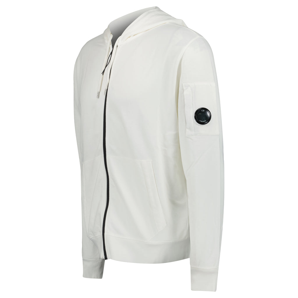 CP Company Light Fleece Lens Zip Hoodie White - chancefashionco
