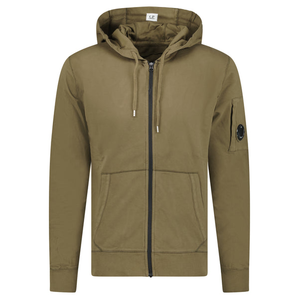 CP Company Light Fleece Lens Zip Hoodie Khaki | chancefashionco