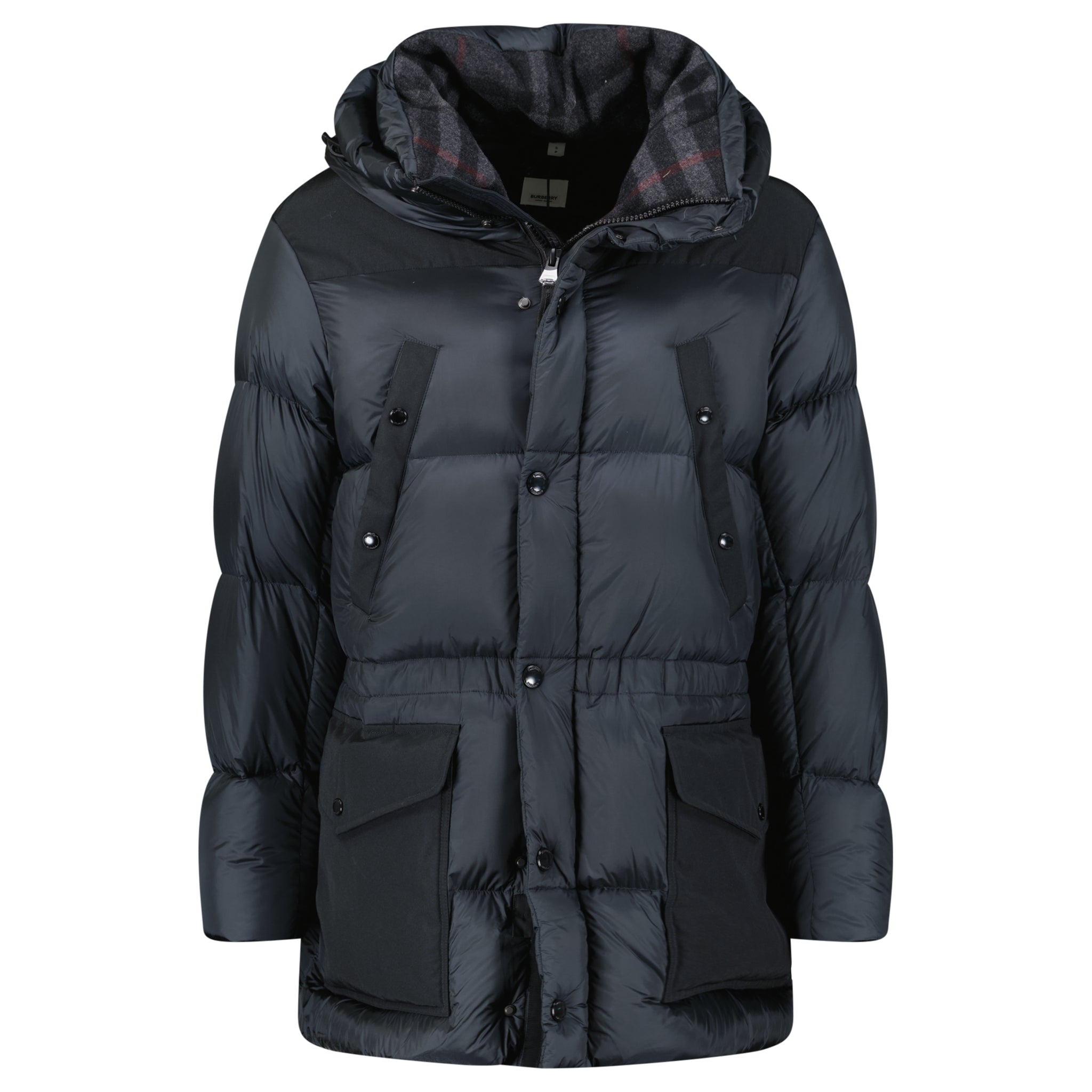Burberry 'Lindford' Check Down Puffer Jacket Charcoal Grey