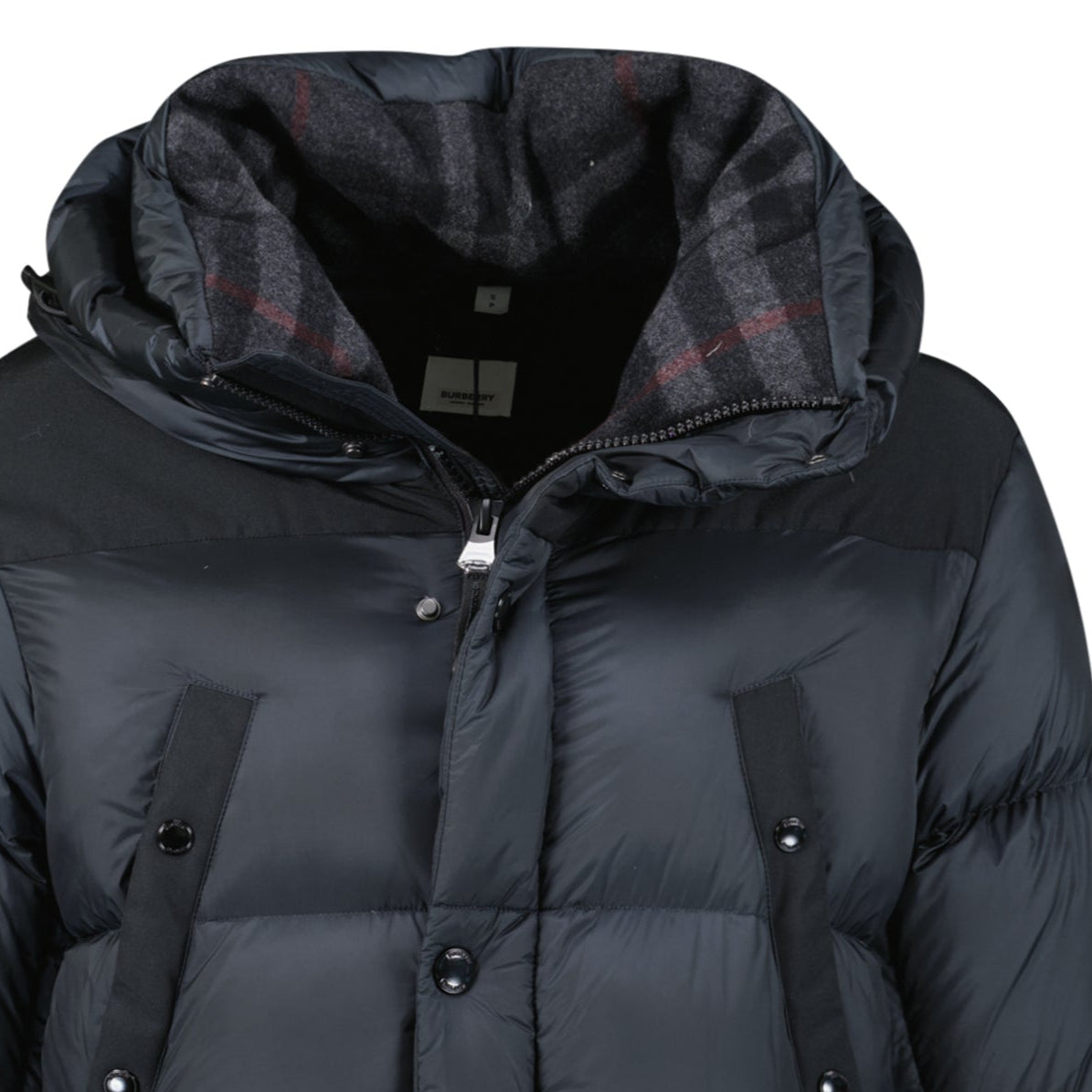 Burberry 'Lindford' Check Down Puffer Jacket Charcoal Grey