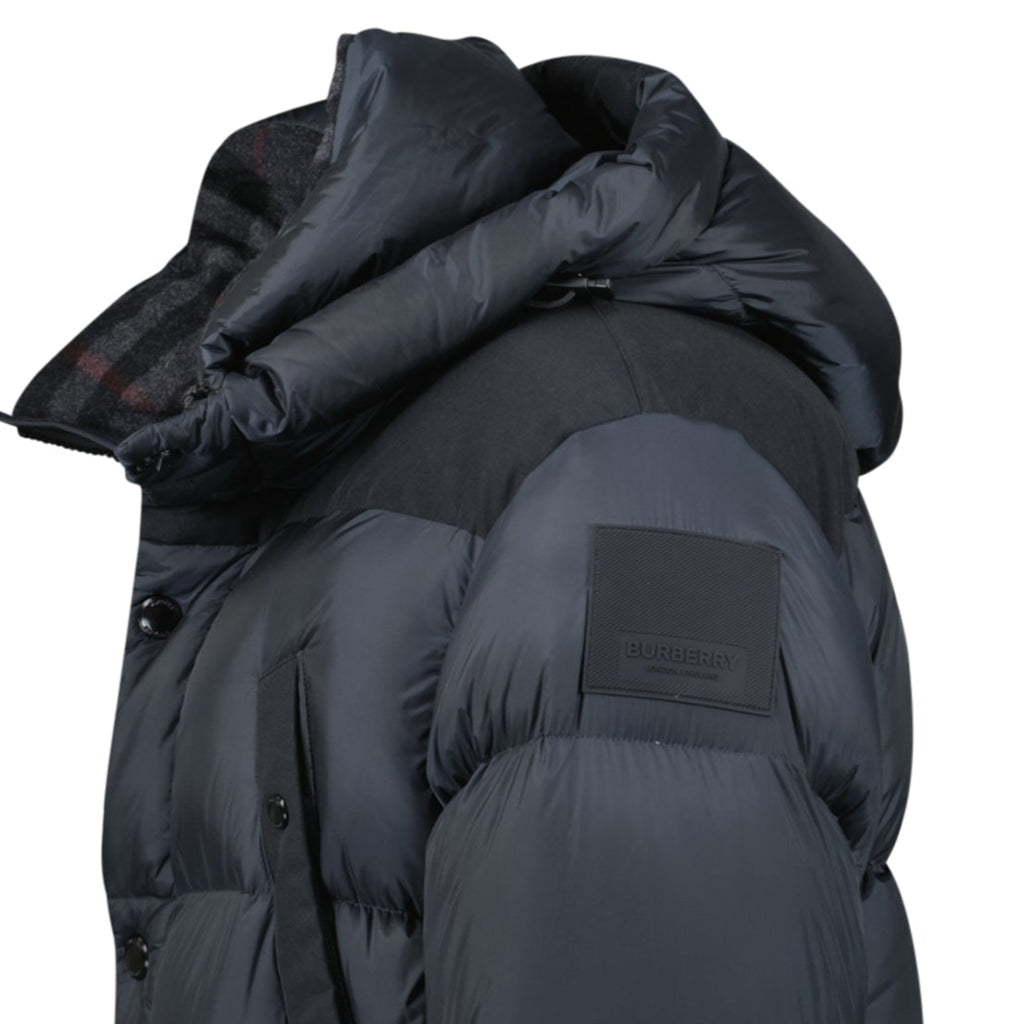 Burberry 'Lindford' Check Down Puffer Jacket Charcoal Grey - chancefashionco