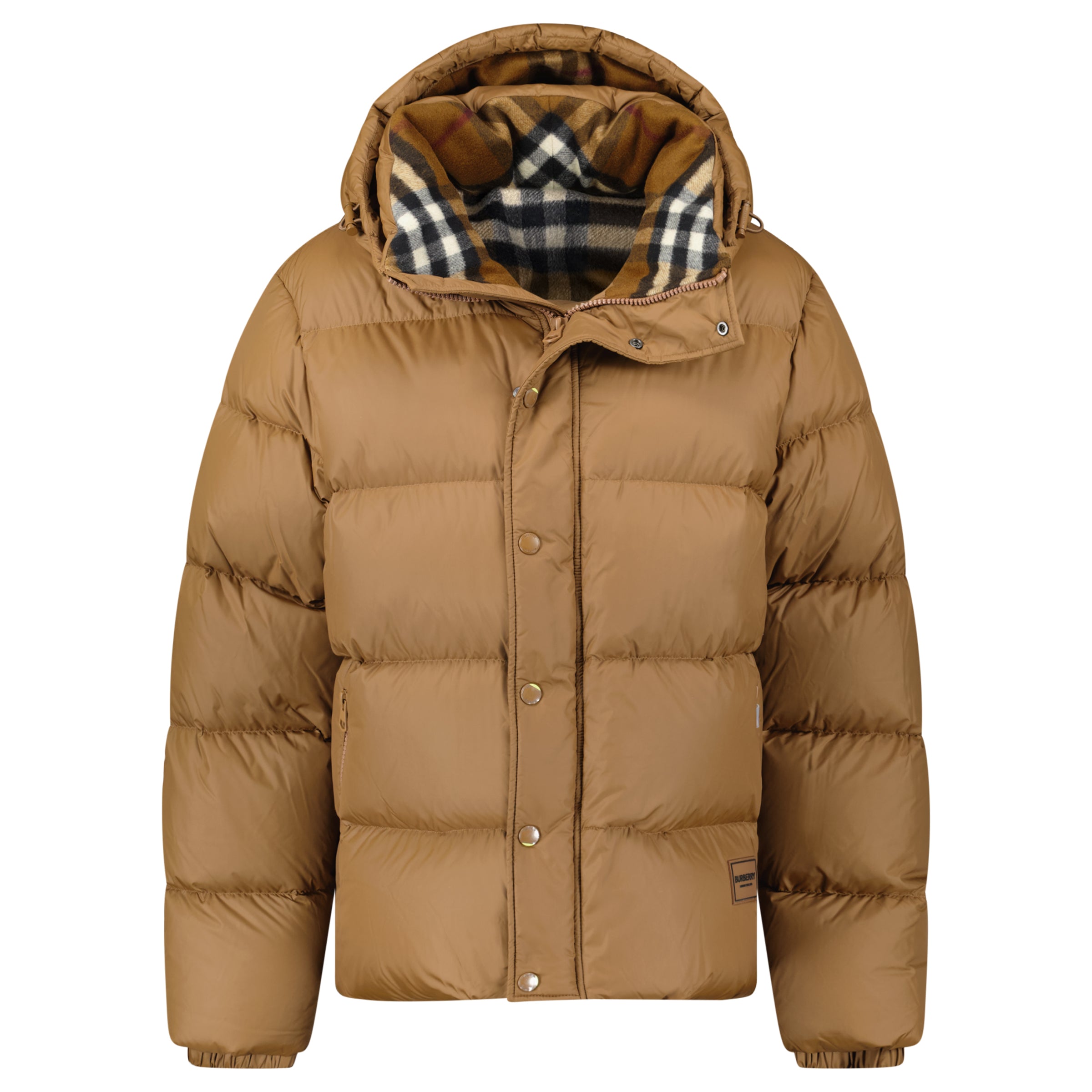 Color variation of Burberry 'Halsby' Hooded Check Down Jacket Birch Brown