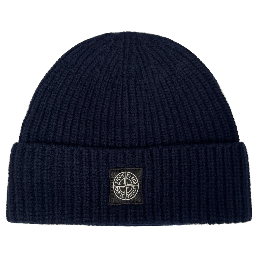 Stone Island Logo Patch Beanie Navy - chancefashionco