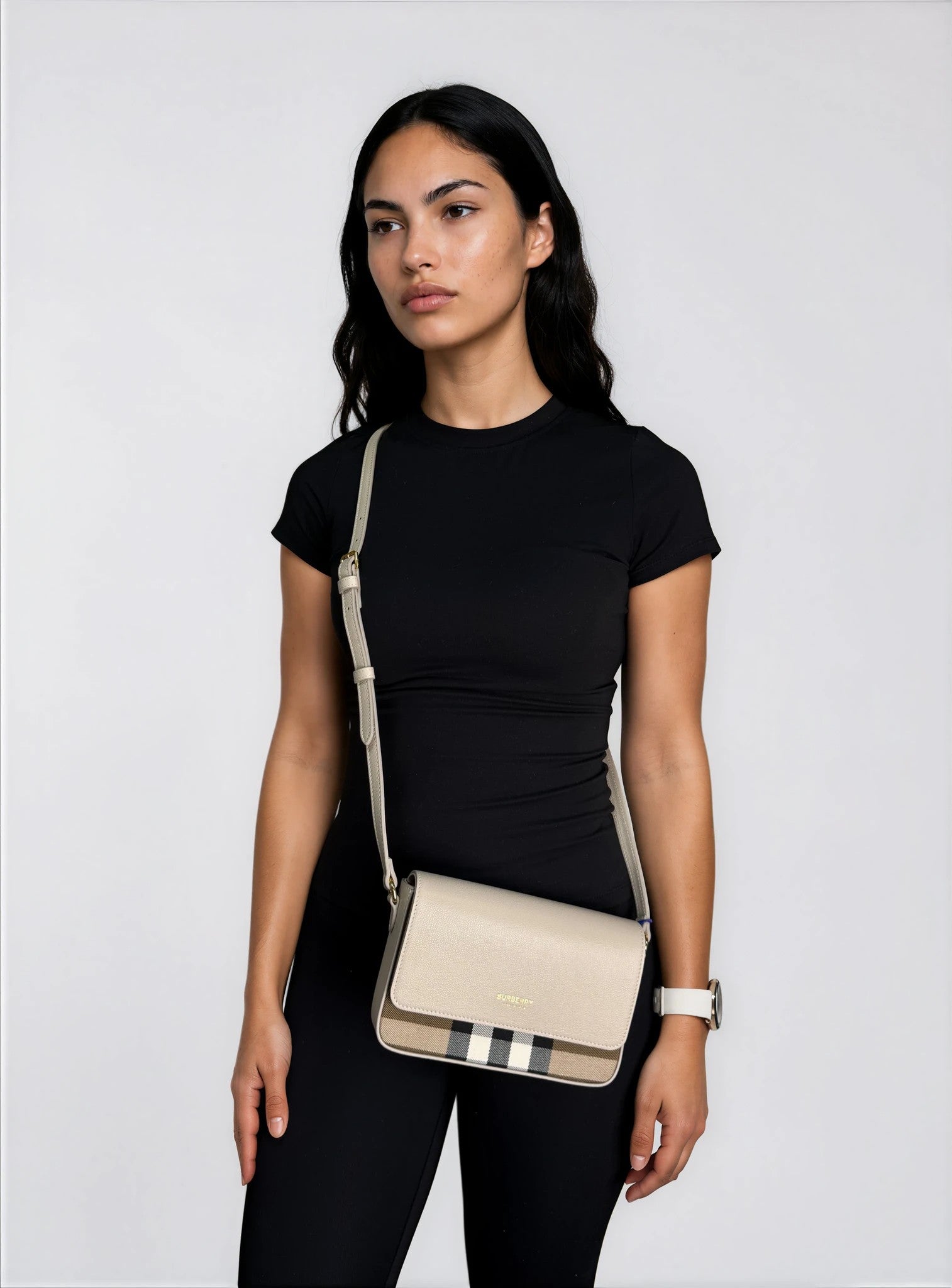 Burberry 'New Hampshire' Leather Shoulder Bag Limestone Grey