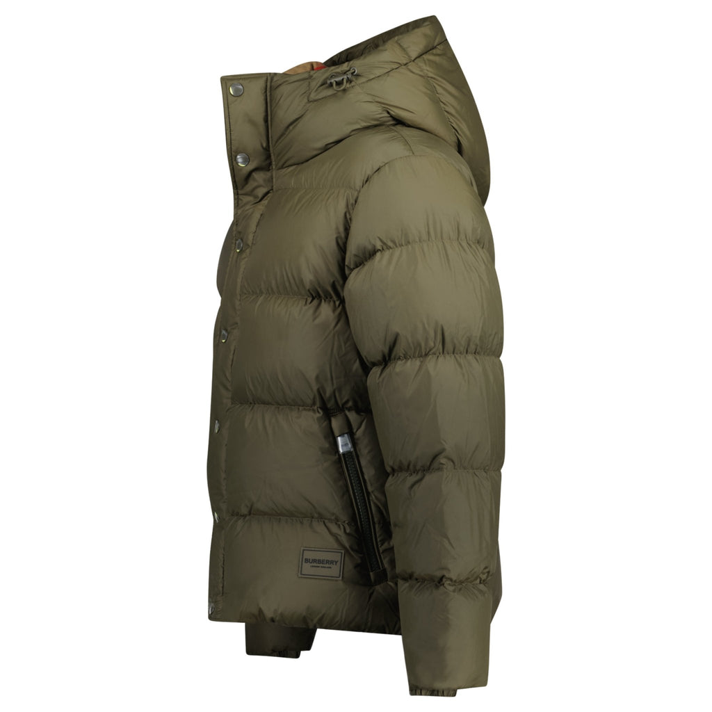 Burberry 'Halsby' Hooded Check Down Jacket Khaki - chancefashionco