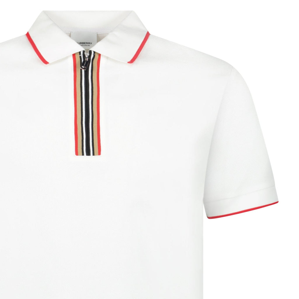 Burberry 'Hartford' Check Zip Polo White - chancefashionco