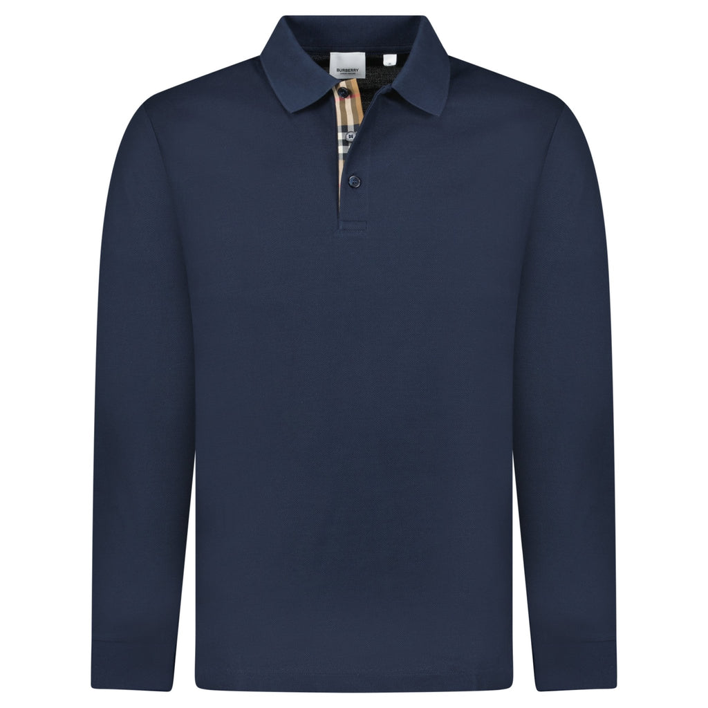 Burberry 'Hartford' Long Sleeve Check Polo Navy - chancefashionco