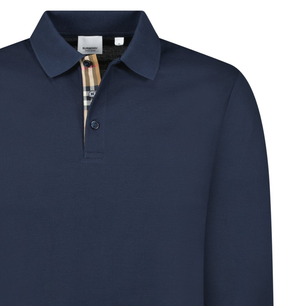 Burberry 'Hartford' Long Sleeve Check Polo Navy - chancefashionco