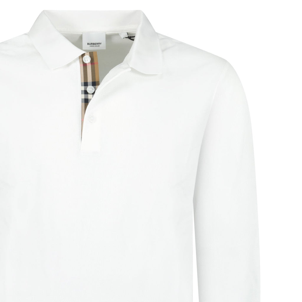 Burberry 'Hartford' Long Sleeve Check Polo White
