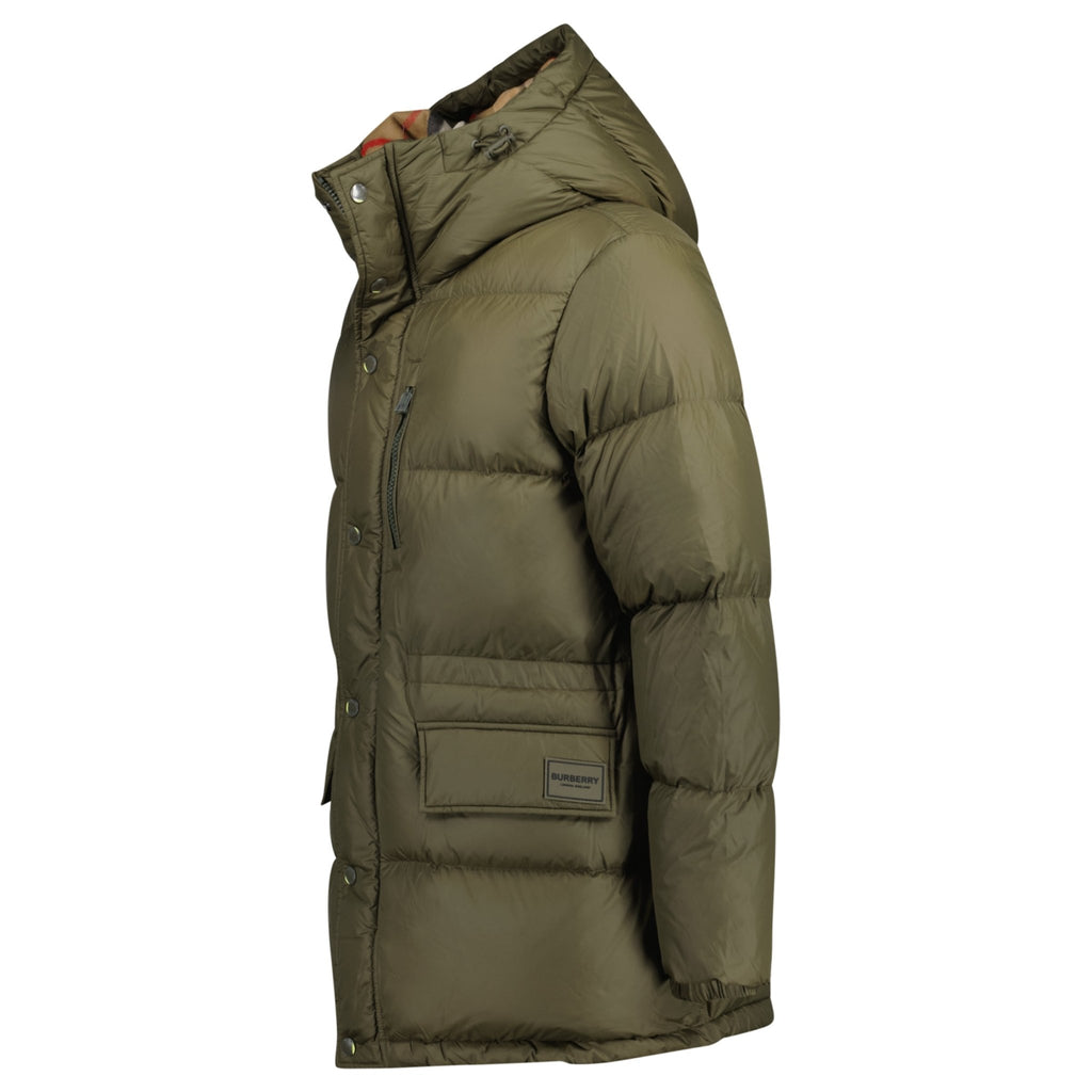 Burberry 'Haworth' Hooded Check Down Jacket Khaki - chancefashionco