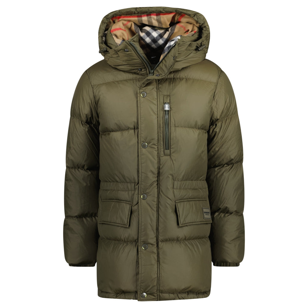 Burberry 'Haworth' Hooded Check Down Jacket Khaki - chancefashionco