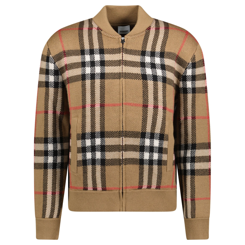 Burberry 'Morland' Check Knitted Bomber Jacket Taupe Brown - chancefashionco