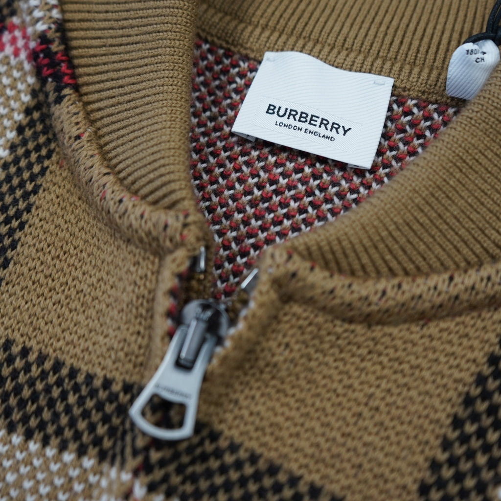 Burberry 'Morland' Check Knitted Bomber Jacket Taupe Brown - chancefashionco