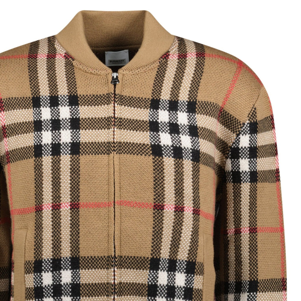 Burberry 'Morland' Check Knitted Bomber Jacket Taupe Brown - chancefashionco