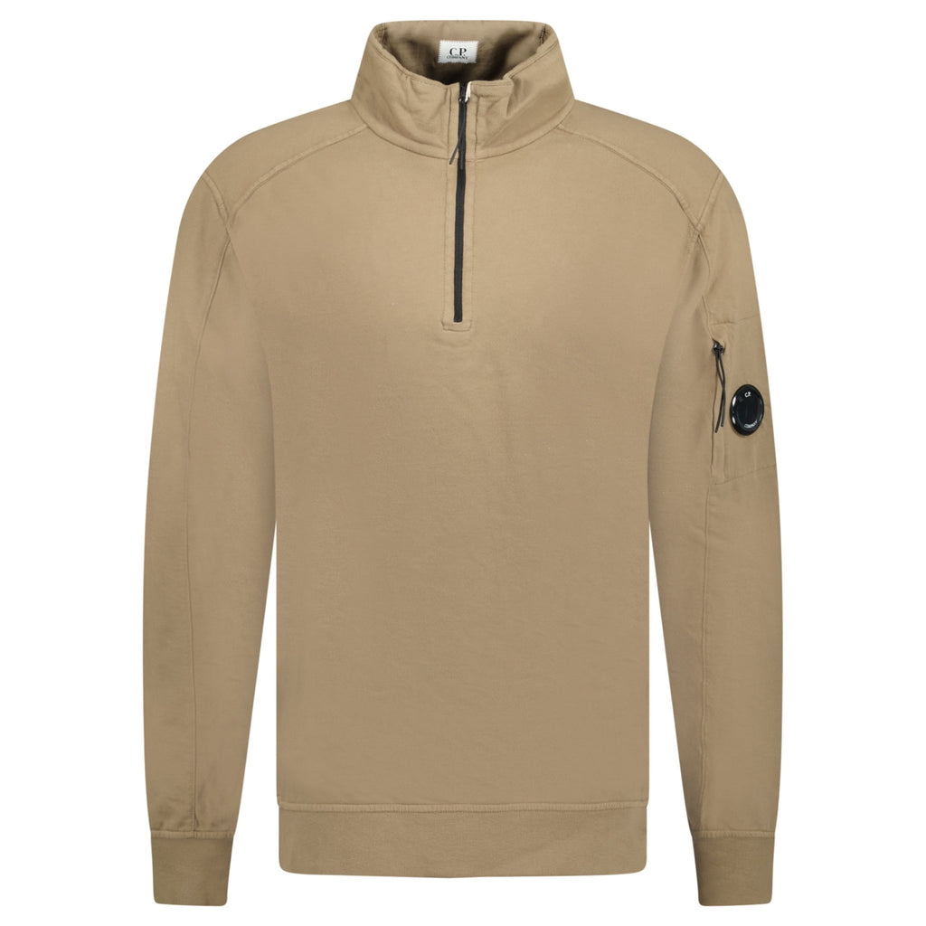 CP Company Lens Quarter Zip Light Sweatshirt Khaki - chancefashionco