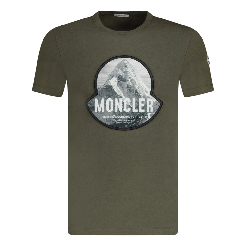 Moncler Mountain Embroidery Logo T-Shirt Khaki - chancefashionco
