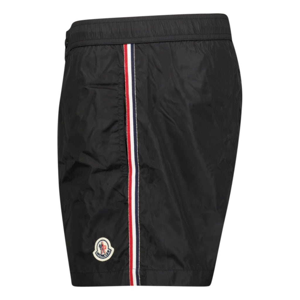 Moncler Stripe Logo Patch Swim Shorts Black - chancefashionco