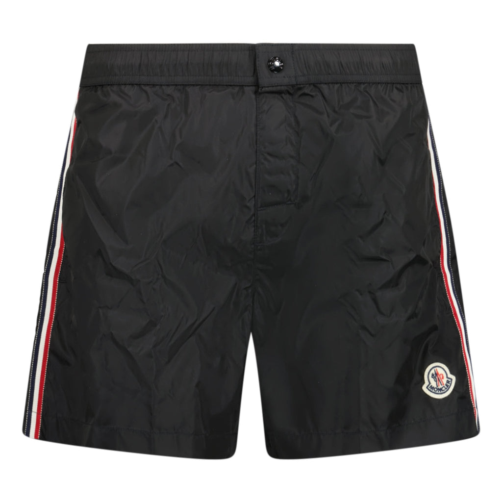 Moncler Stripe Logo Patch Swim Shorts Black - chancefashionco