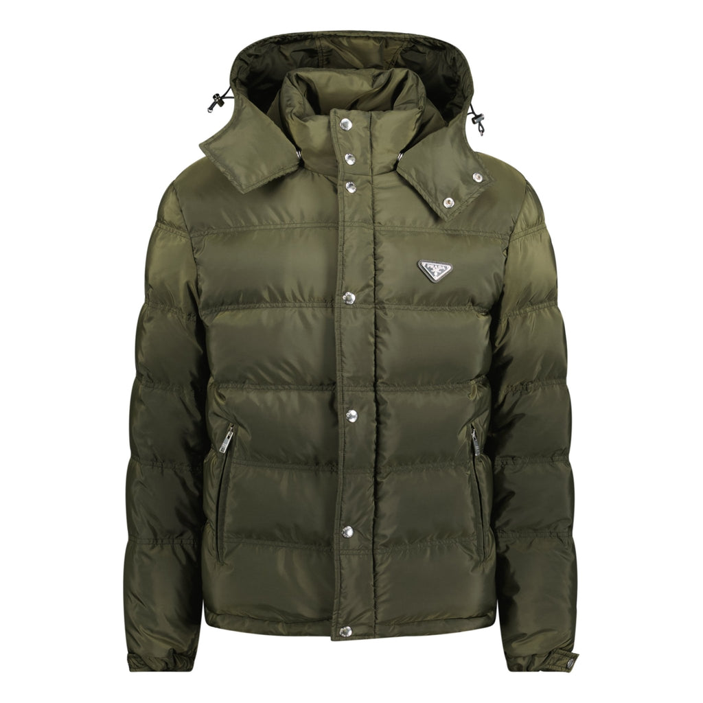 Prada Logo Down Hooded Jacket Khaki - chancefashionco