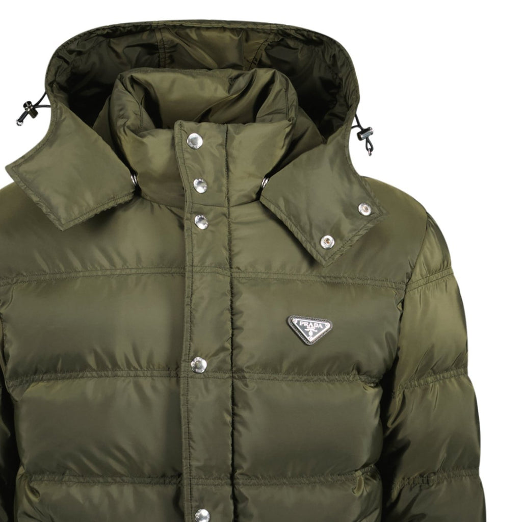 Prada Logo Down Hooded Jacket Khaki - chancefashionco