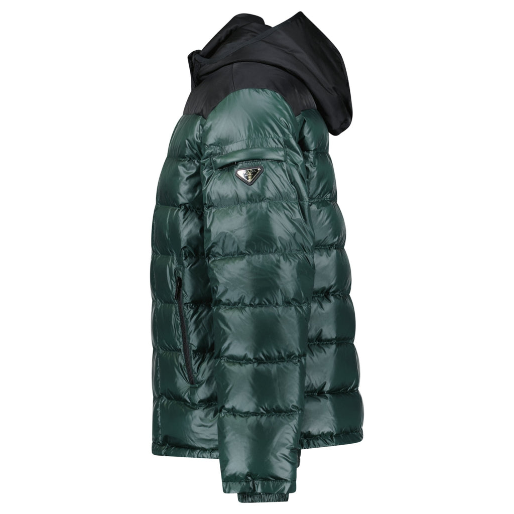 Prada Logo Down Hooded Jacket Khaki - chancefashionco