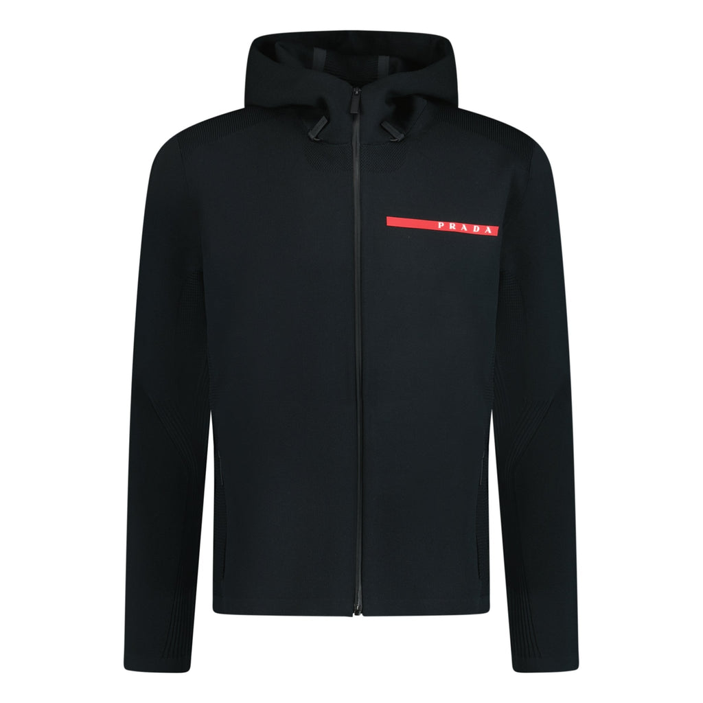 Prada Logo Technical Knit Hoodie Black - chancefashionco