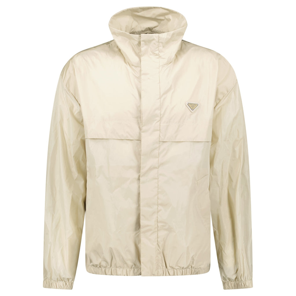 Prada Triangle Logo Funnel Neck Nylon Jacket Beige - chancefashionco