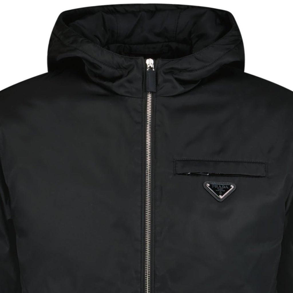 Prada Triangle Padded Zip Re-Nylon Hooded Coat Black - chancefashionco
