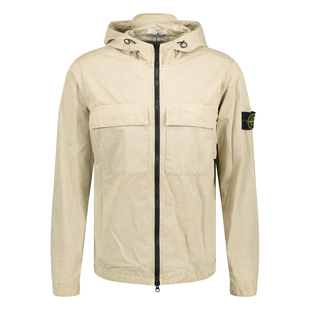 Stone Island Brushed Cotton Hooded Overshirt Sand - chancefashionco