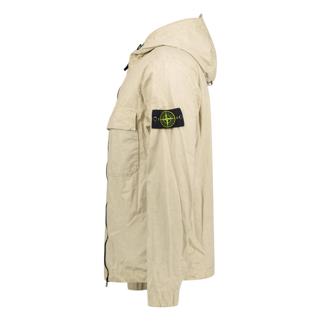 Stone Island Brushed Cotton Hooded Overshirt Sand - chancefashionco