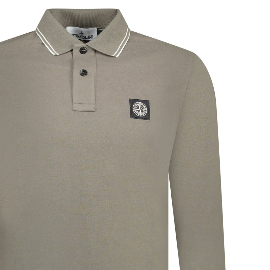 Stone Island Compass Logo Long Sleeve Polo Grey - chancefashionco