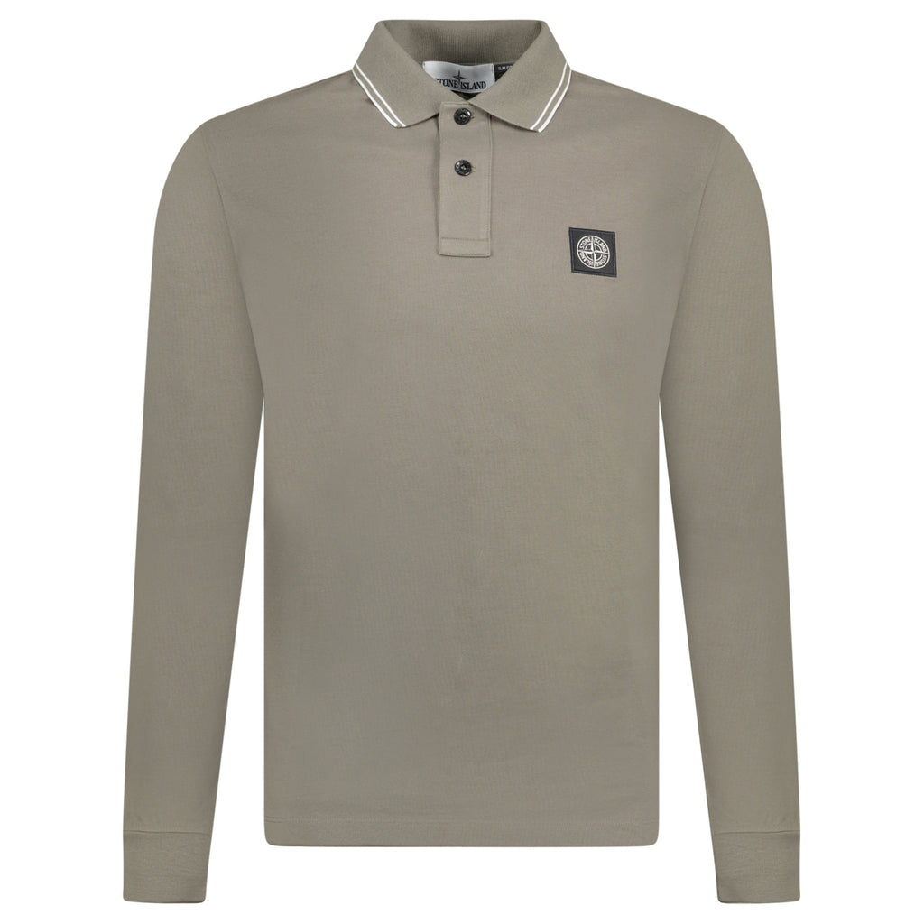 Stone Island Compass Logo Long Sleeve Polo Grey - chancefashionco