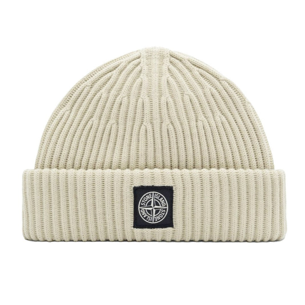 Stone Island Knit Logo Patch Beanie Beige - chancefashionco