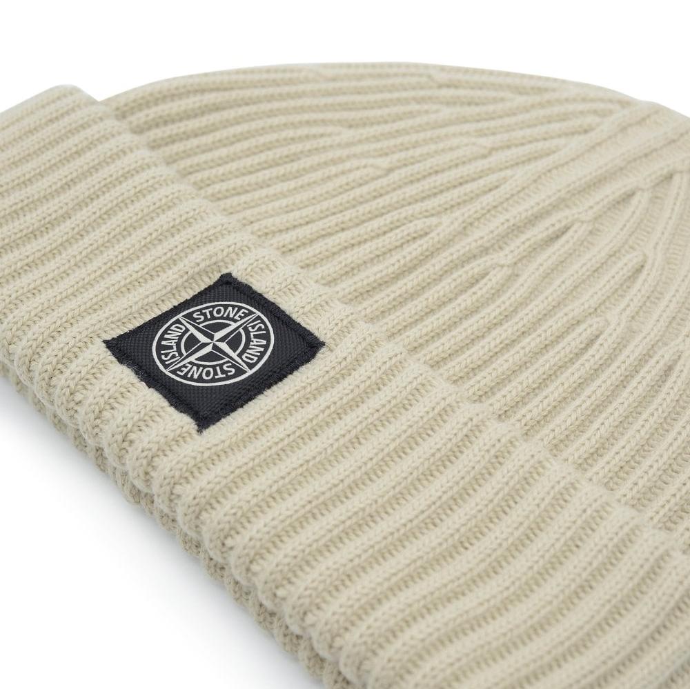 Stone Island Knit Logo Patch Beanie Beige - chancefashionco