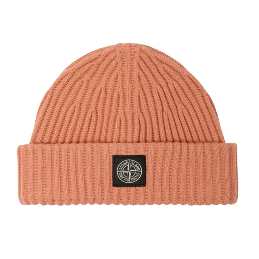 Stone Island Knit Logo Patch Beanie Orange - chancefashionco