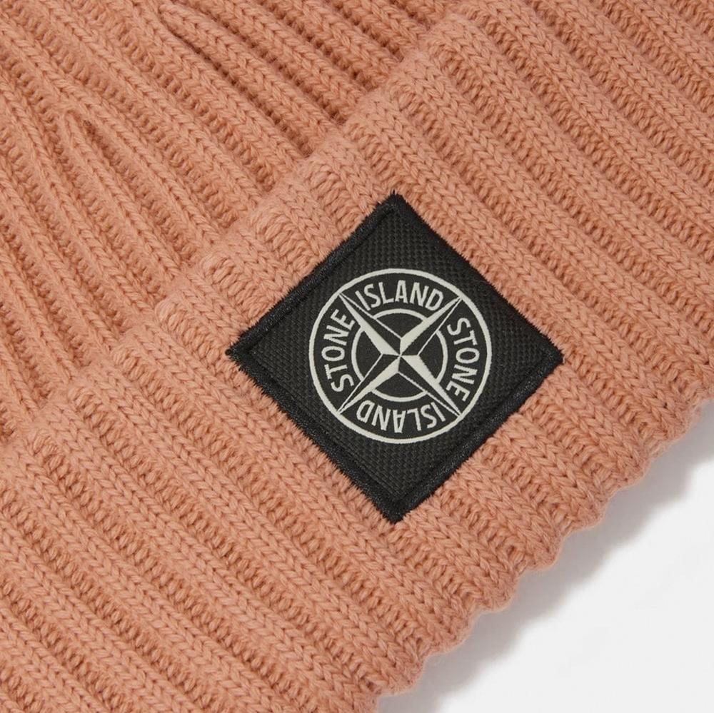 Stone Island Knit Logo Patch Beanie Orange - chancefashionco