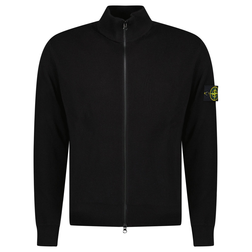 Stone Island Knit Zip - Up Ribbed Cardigan Black - chancefashionco