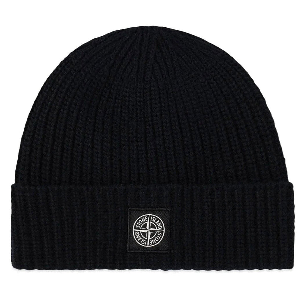 Stone Island Logo Patch Beanie Black - chancefashionco