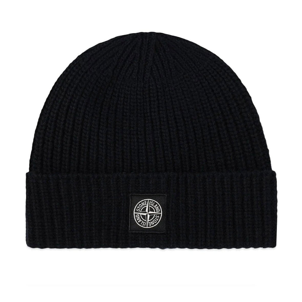 Stone Island Logo Patch Beanie Black - chancefashionco