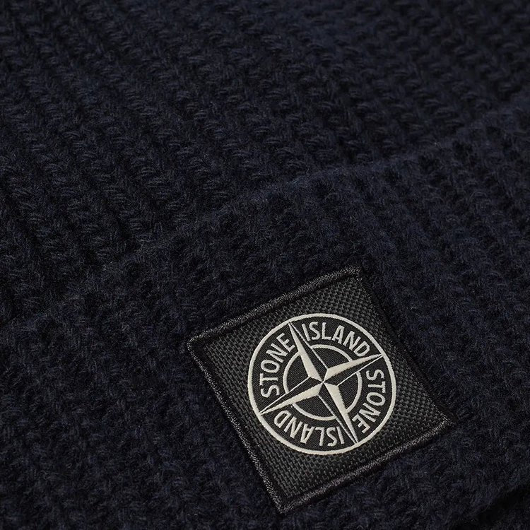 Stone Island Logo Patch Beanie Navy - chancefashionco