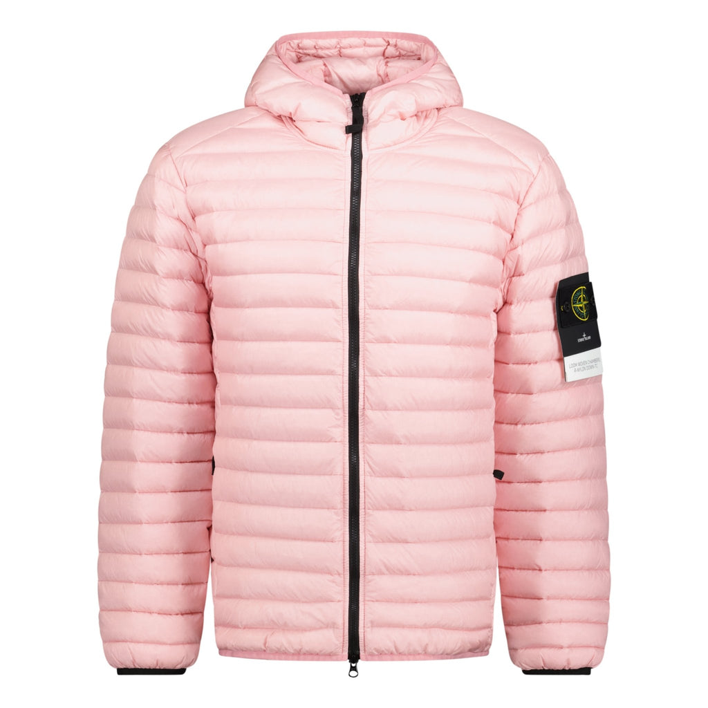 Stone Island Loom Woven Hooded Down Jacket Pink - chancefashionco