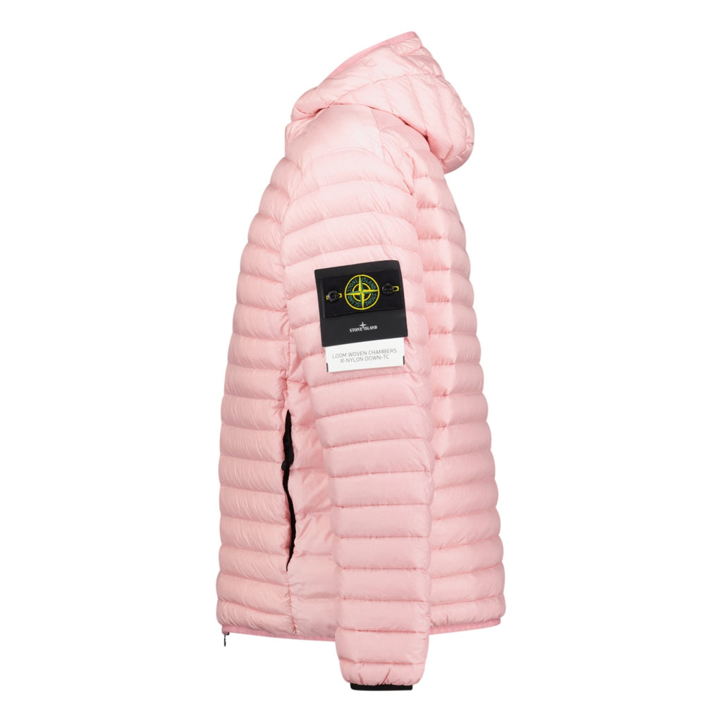 Stone Island Loom Woven Hooded Down Jacket Pink - chancefashionco