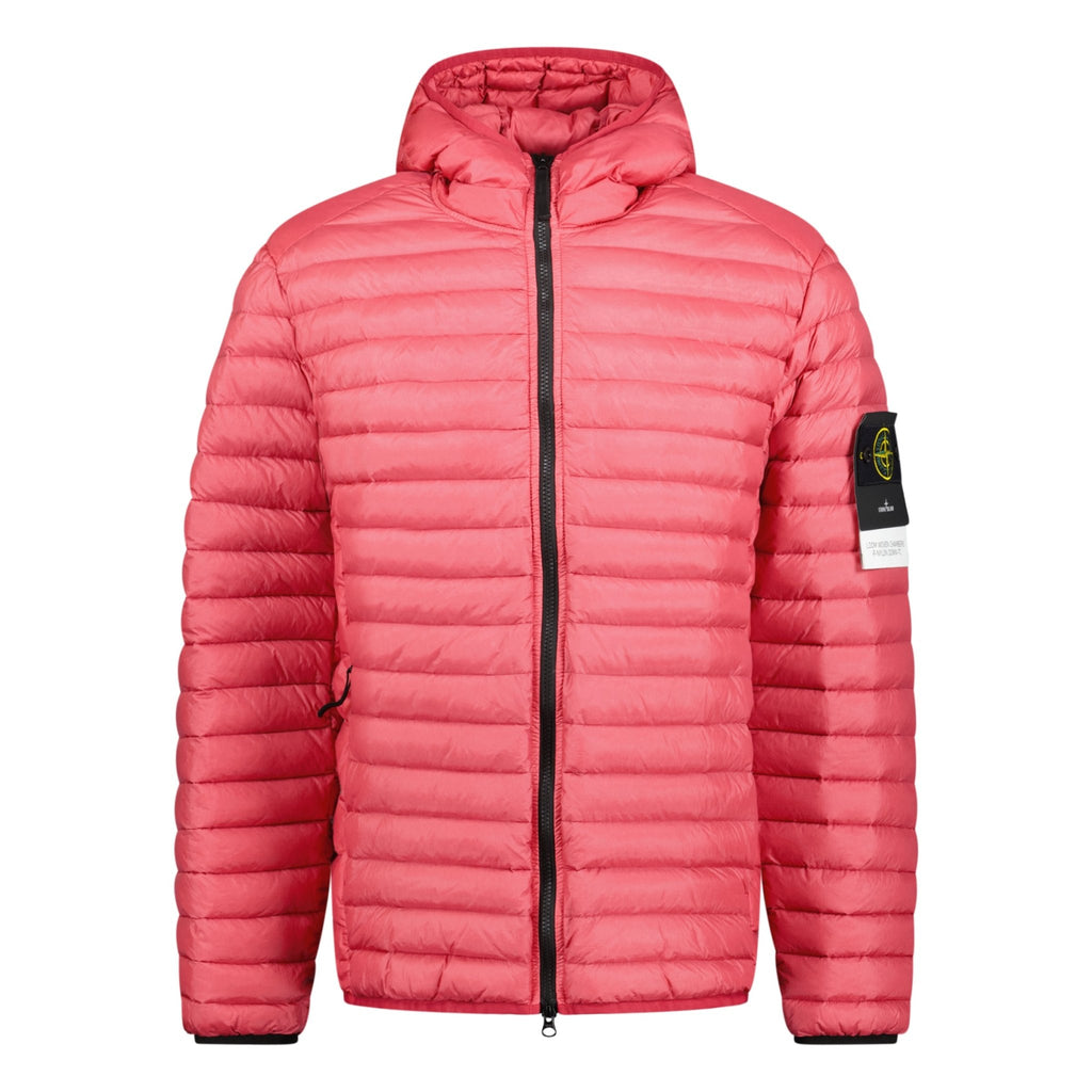 Stone Island Loom Woven Hooded Down Jacket Red - chancefashionco