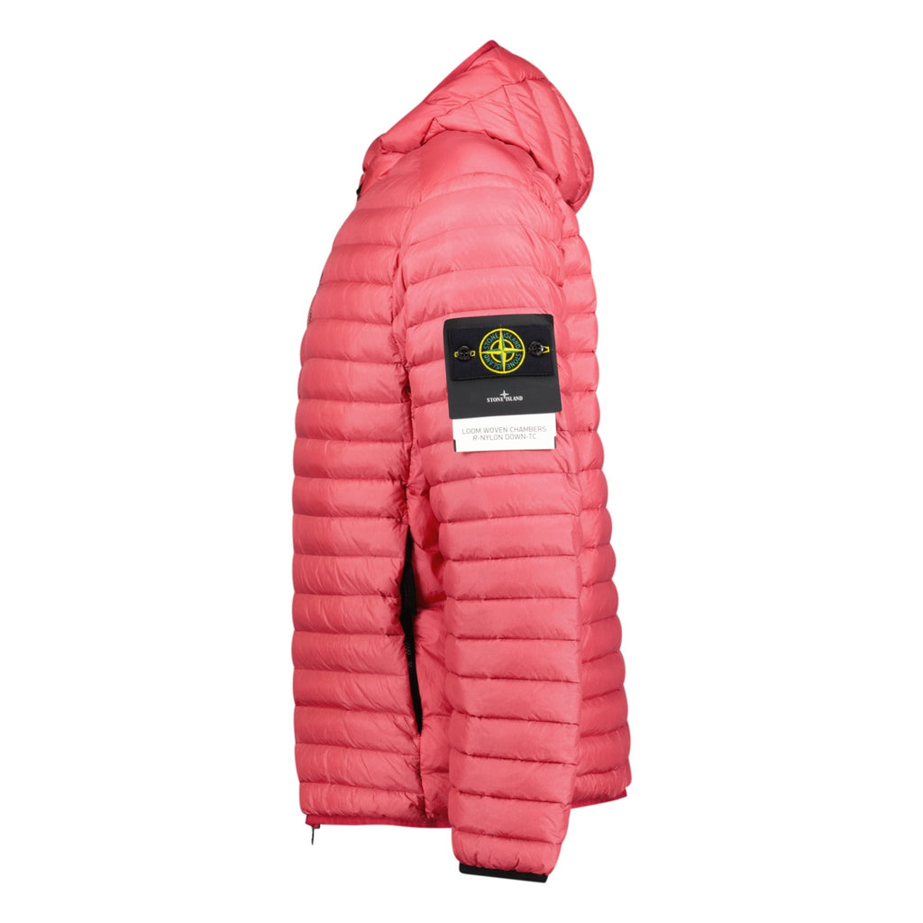 Stone Island Loom Woven Hooded Down Jacket Red - chancefashionco